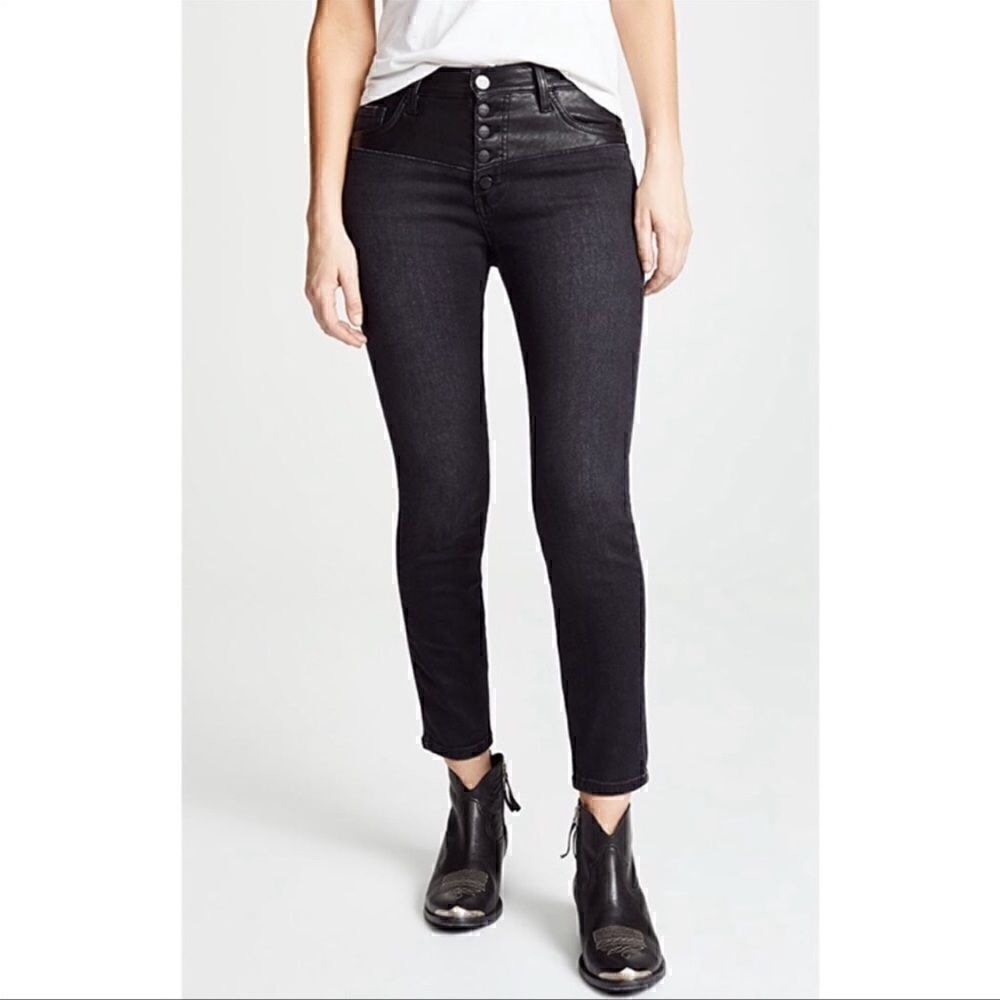 Current / Elliott The Fused High-Waist Stiletto Jeans Faux-Leather Black Size 25